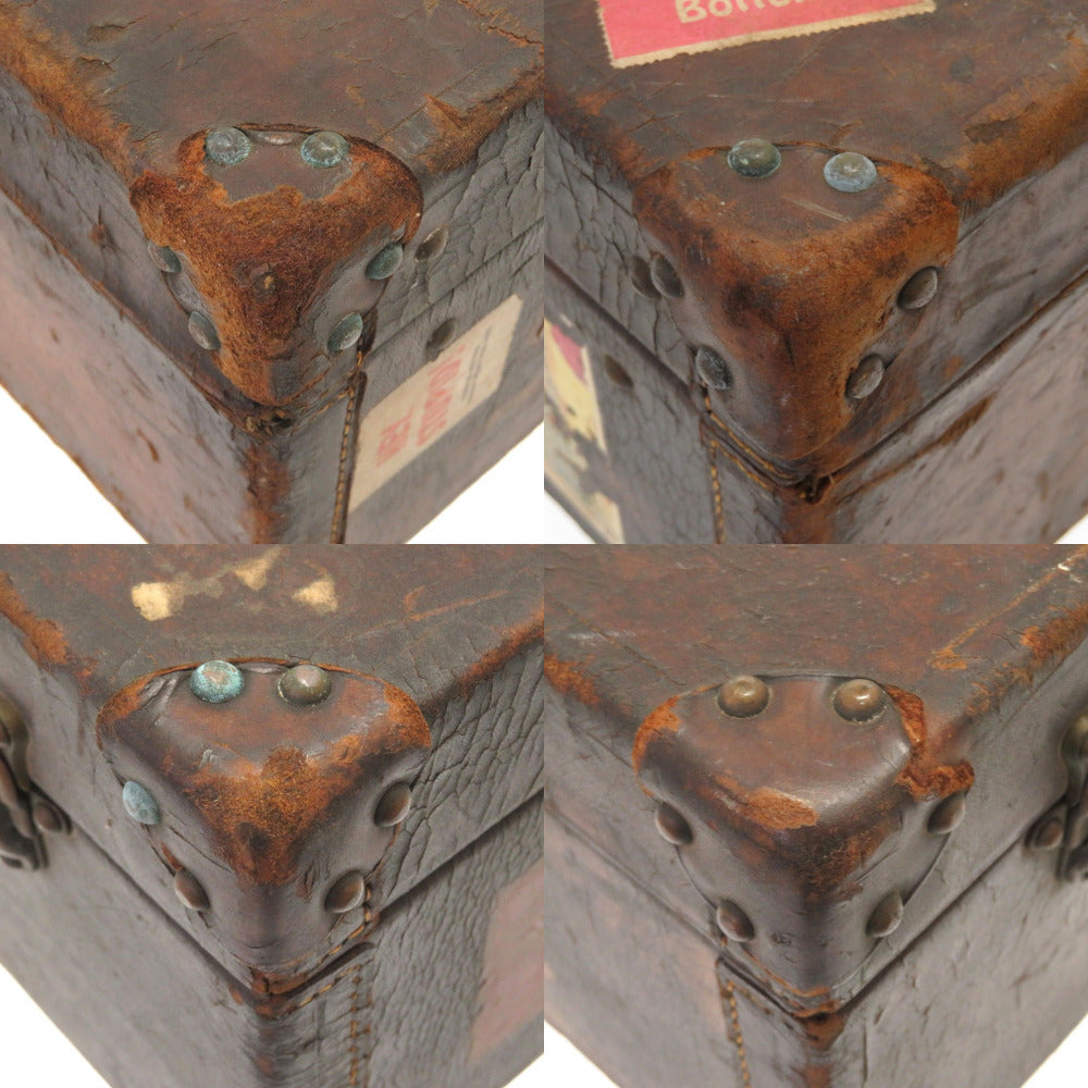 Louis Vuitton Vintage Leather Trunk 60 Brown – Antique LV Travel Case with Stickers & Heavy Patina (Rare Collector Trunk)