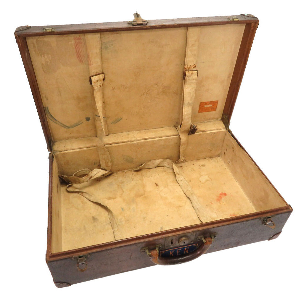 Louis Vuitton Vintage Leather Trunk 60 Brown – Antique LV Travel Case with Stickers & Heavy Patina (Rare Collector Trunk)