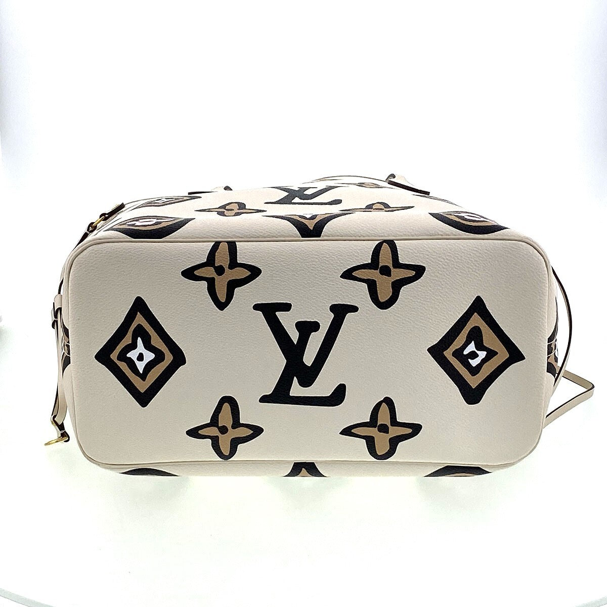 Louis Vuitton Wild at Heart Neverfull MM M45819 Cream Monogram Leopard Tote Bag with Pouch