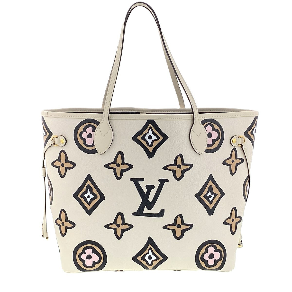Louis Vuitton Wild at Heart Neverfull MM M45819 Cream Monogram Leopard Tote Bag with Pouch