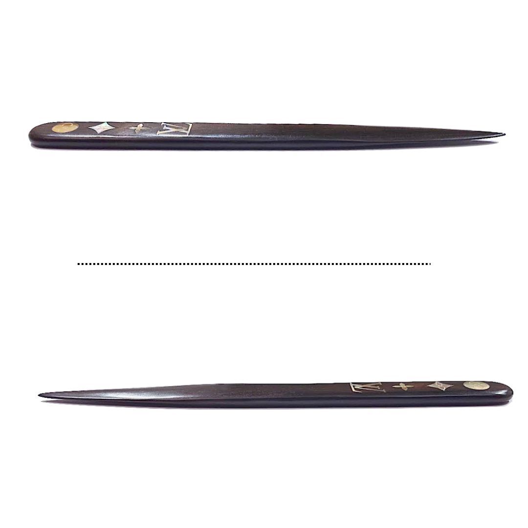 Louis Vuitton Wooden Paper Knife with Shell Monogram Inlay, Dark Brown Letter Opener in Fitted Box