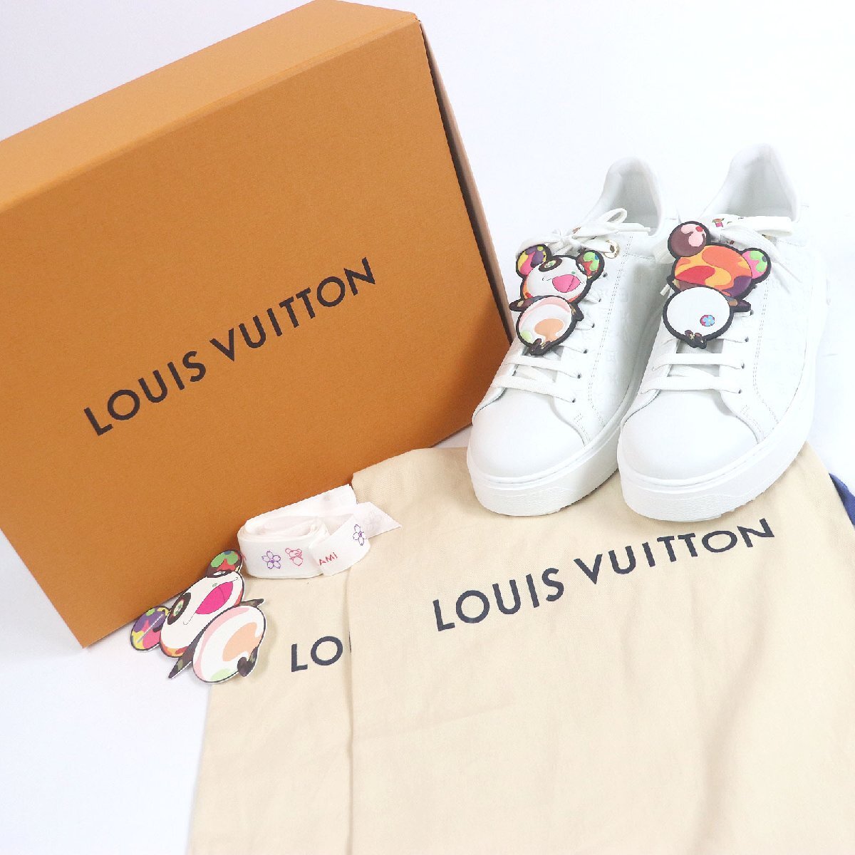 Louis Vuitton x Takashi Murakami LV x TM Time Out Sneaker White Panda Monogram 1AGZGR Size 42