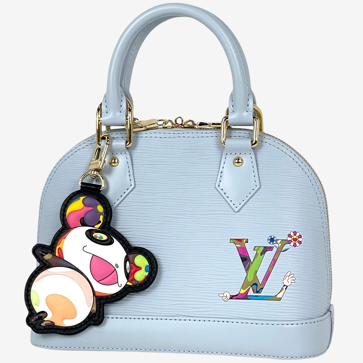 Louis Vuitton x Takashi Murakami Alma BB Washed Blue Epi Panda Charm Rare Archive Collaboration Bag M14197