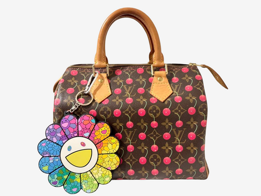 Louis Vuitton x Takashi Murakami Cherry Speedy 25 Monogram Cerises Rare Vintage Collector Handbag with Flower Charm