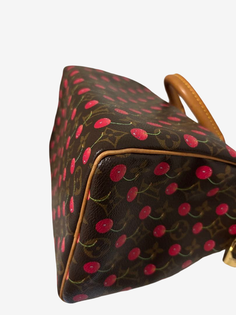 Louis Vuitton x Takashi Murakami Cherry Speedy 25 Monogram Cerises Rare Vintage Collector Handbag with Flower Charm