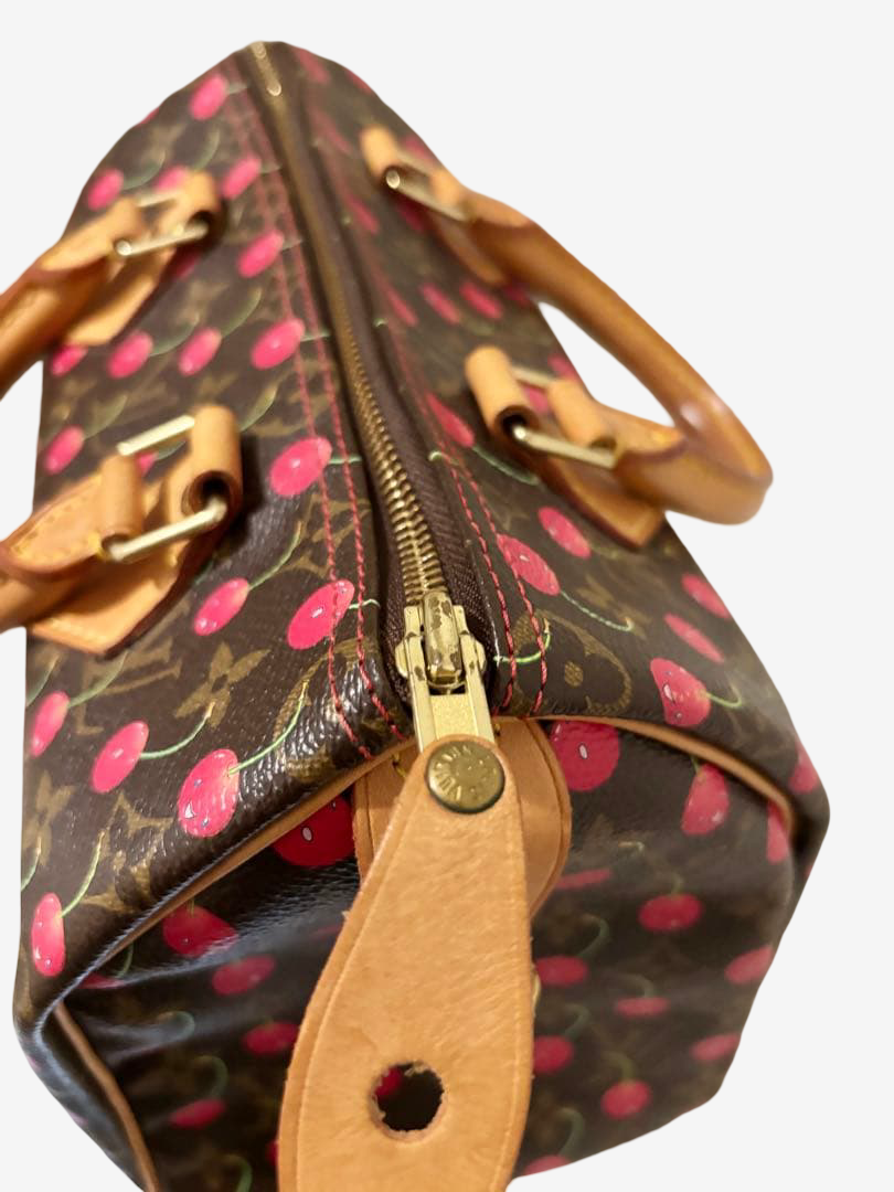 Louis Vuitton x Takashi Murakami Cherry Speedy 25 Monogram Cerises Rare Vintage Collector Handbag with Flower Charm