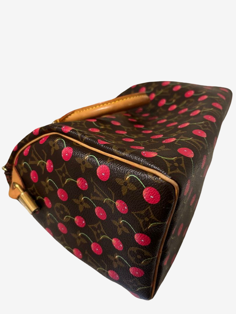 Louis Vuitton x Takashi Murakami Cherry Speedy 25 Monogram Cerises Rare Vintage Collector Handbag with Flower Charm