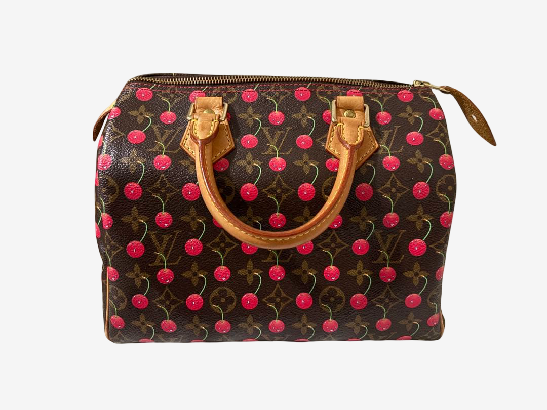 Louis Vuitton x Takashi Murakami Cherry Speedy 25 Monogram Cerises Rare Vintage Collector Handbag with Flower Charm
