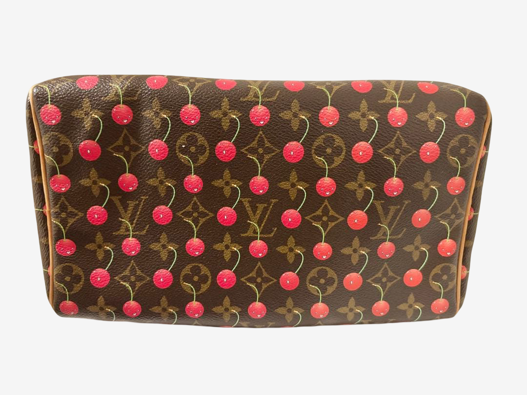 Louis Vuitton x Takashi Murakami Cherry Speedy 25 Monogram Cerises Rare Vintage Collector Handbag with Flower Charm