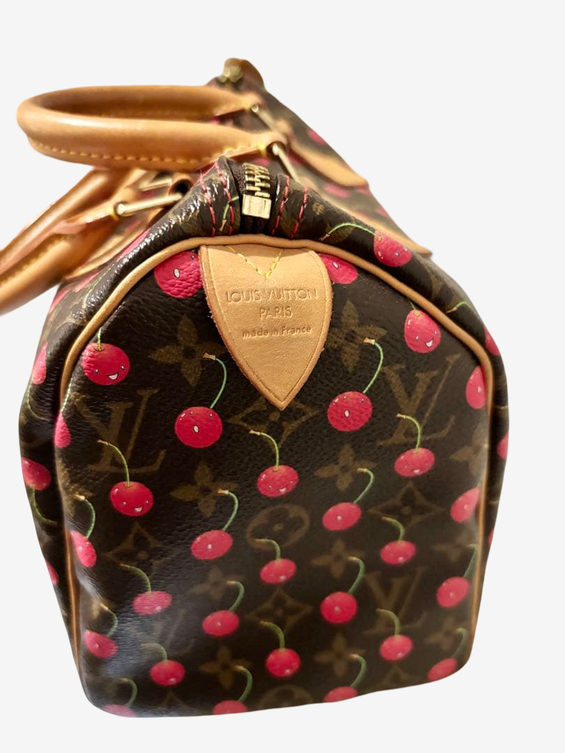 Louis Vuitton x Takashi Murakami Cherry Speedy 25 Monogram Cerises Rare Vintage Collector Handbag with Flower Charm