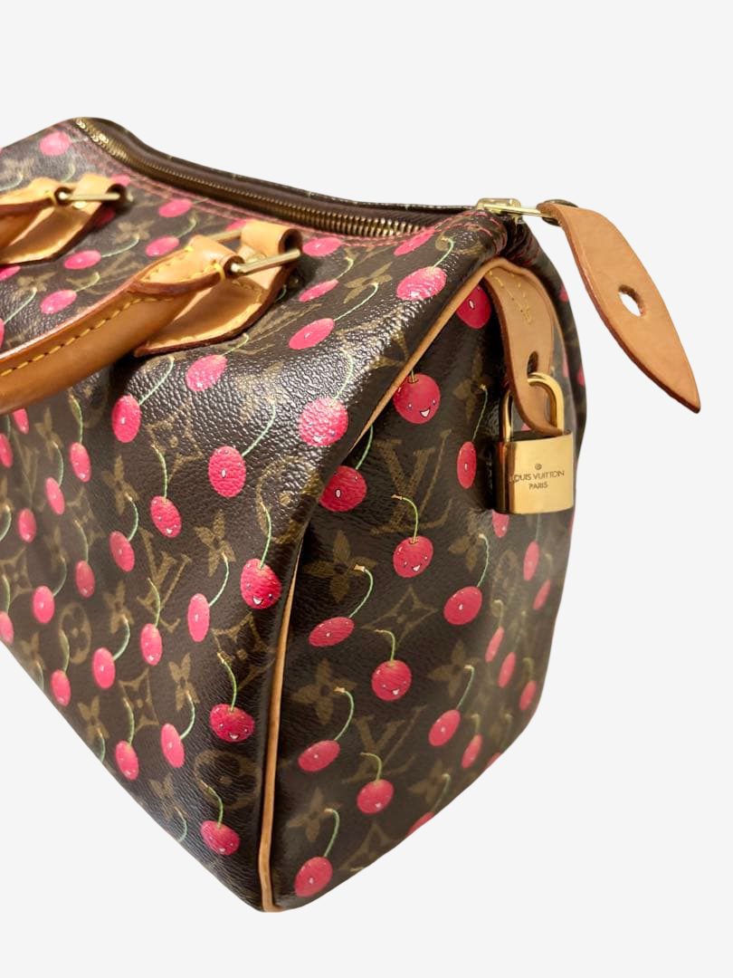 Louis Vuitton x Takashi Murakami Cherry Speedy 25 Monogram Cerises Rare Vintage Collector Handbag with Flower Charm