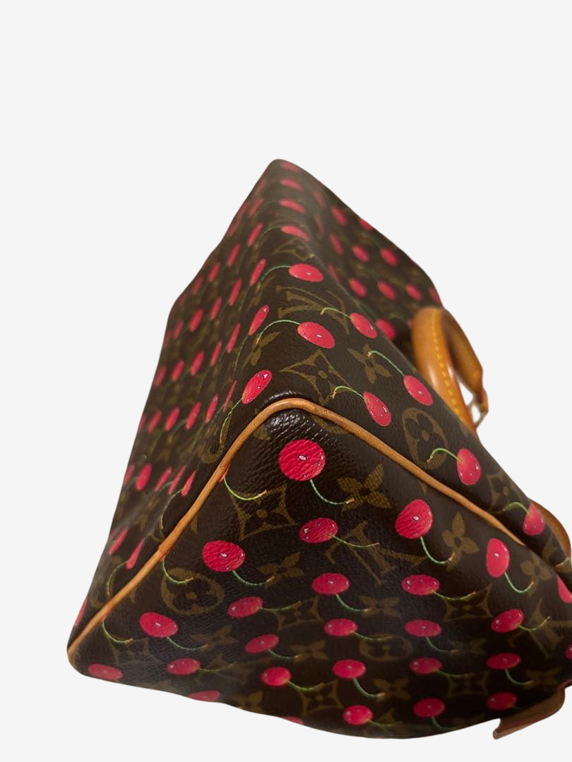 Louis Vuitton x Takashi Murakami Cherry Speedy 25 Monogram Cerises Rare Vintage Collector Handbag with Flower Charm