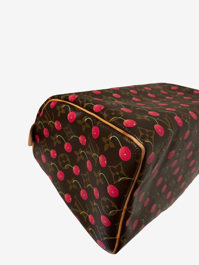Louis Vuitton x Takashi Murakami Cherry Speedy 25 Monogram Cerises Rare Vintage Collector Handbag with Flower Charm