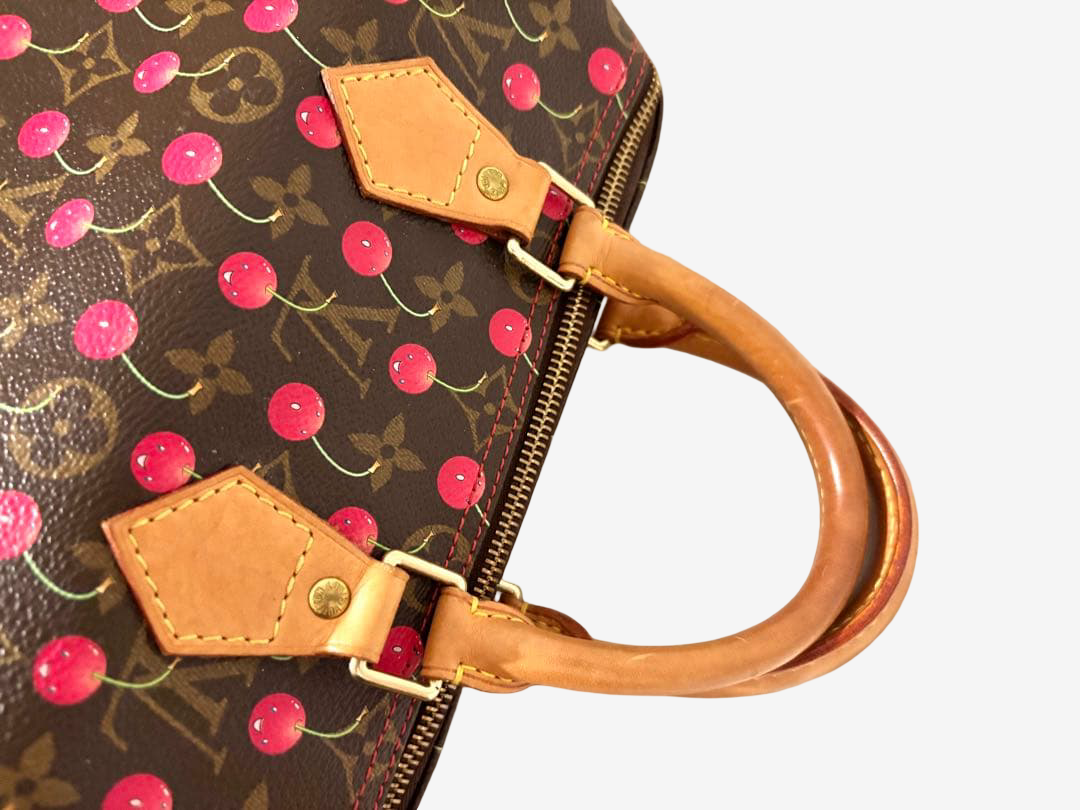 Louis Vuitton x Takashi Murakami Cherry Speedy 25 Monogram Cerises Rare Vintage Collector Handbag with Flower Charm