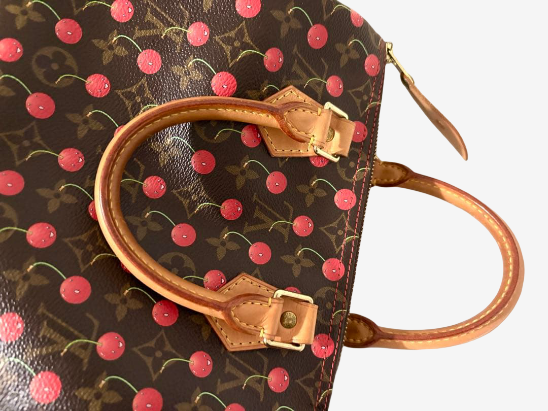 Louis Vuitton x Takashi Murakami Cherry Speedy 25 Monogram Cerises Rare Vintage Collector Handbag with Flower Charm
