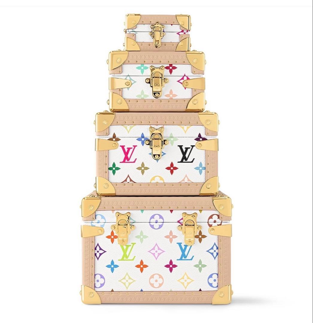 Louis Vuitton x Takashi Murakami Monogram Multicolor Pyramid Trunk Set Rare Nested Collector Hard Case Sculpture Full Set