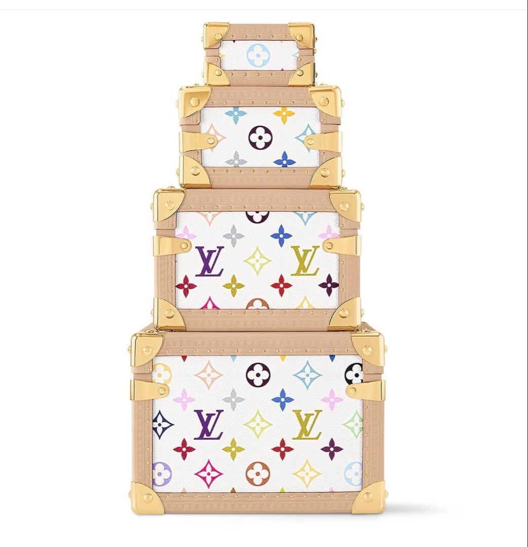 Louis Vuitton x Takashi Murakami Monogram Multicolor Pyramid Trunk Set Rare Nested Collector Hard Case Sculpture Full Set