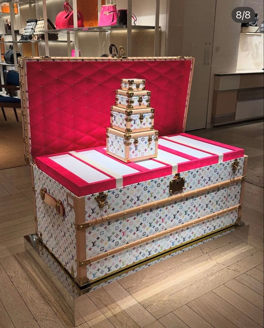 Louis Vuitton x Takashi Murakami Monogram Multicolor Pyramid Trunk Set Rare Nested Collector Hard Case Sculpture Full Set