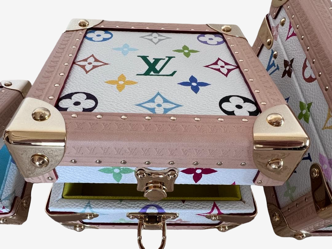 Louis Vuitton x Takashi Murakami Monogram Multicolor Pyramid Trunk Set Rare Nested Collector Hard Case Sculpture Full Set