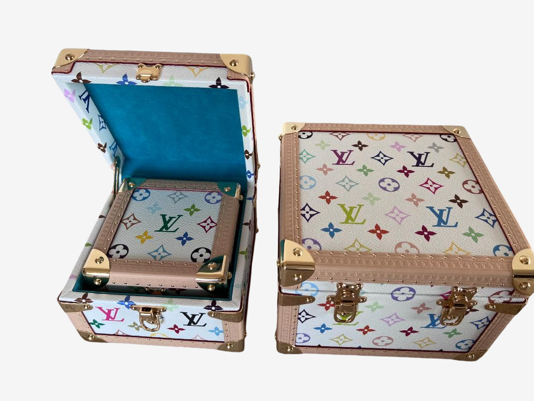 Louis Vuitton x Takashi Murakami Monogram Multicolor Pyramid Trunk Set Rare Nested Collector Hard Case Sculpture Full Set