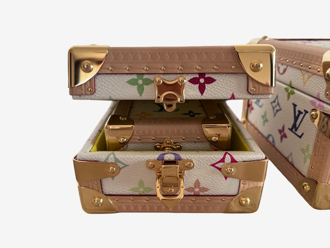 Louis Vuitton x Takashi Murakami Monogram Multicolor Pyramid Trunk Set Rare Nested Collector Hard Case Sculpture Full Set