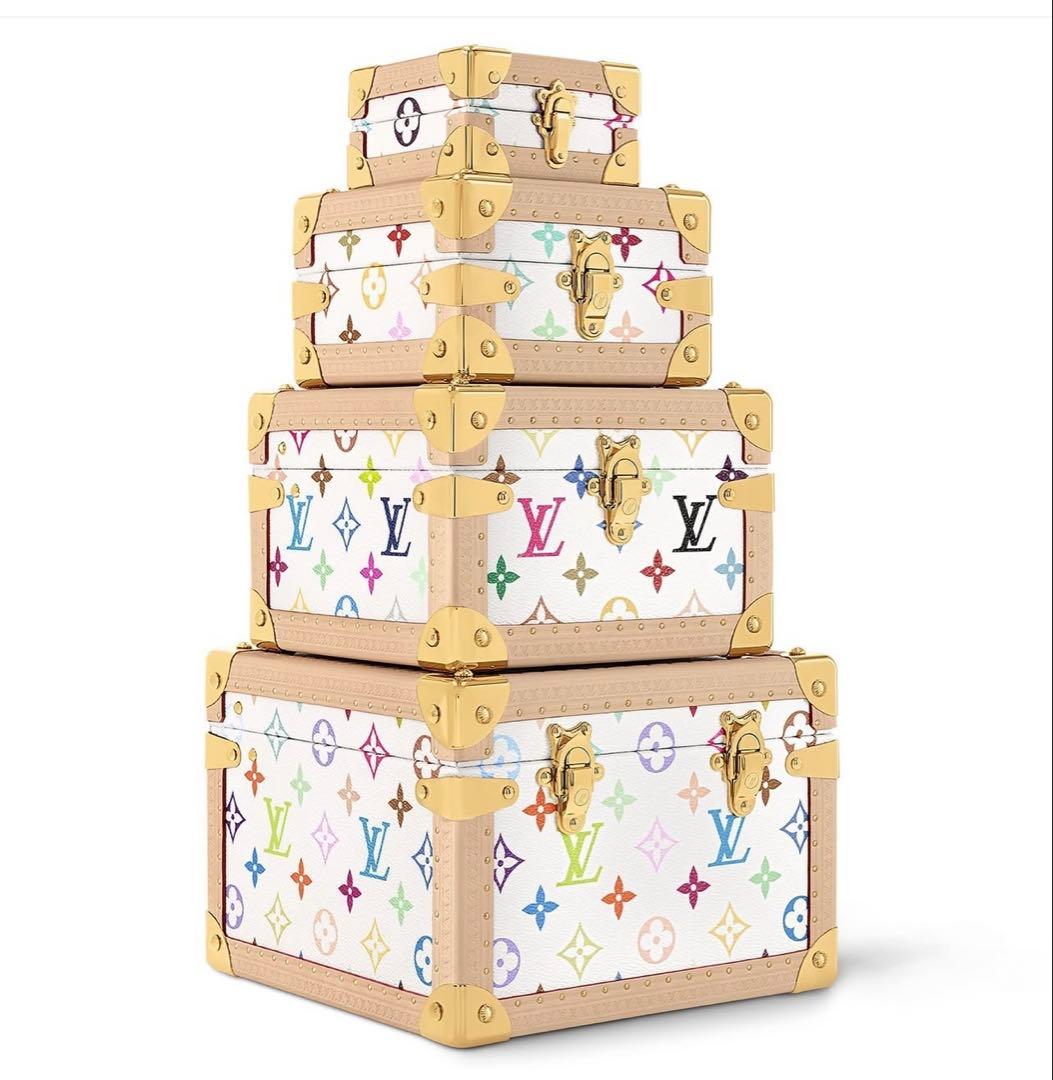 Louis Vuitton x Takashi Murakami Monogram Multicolor Pyramid Trunk Set Rare Nested Collector Hard Case Sculpture Full Set