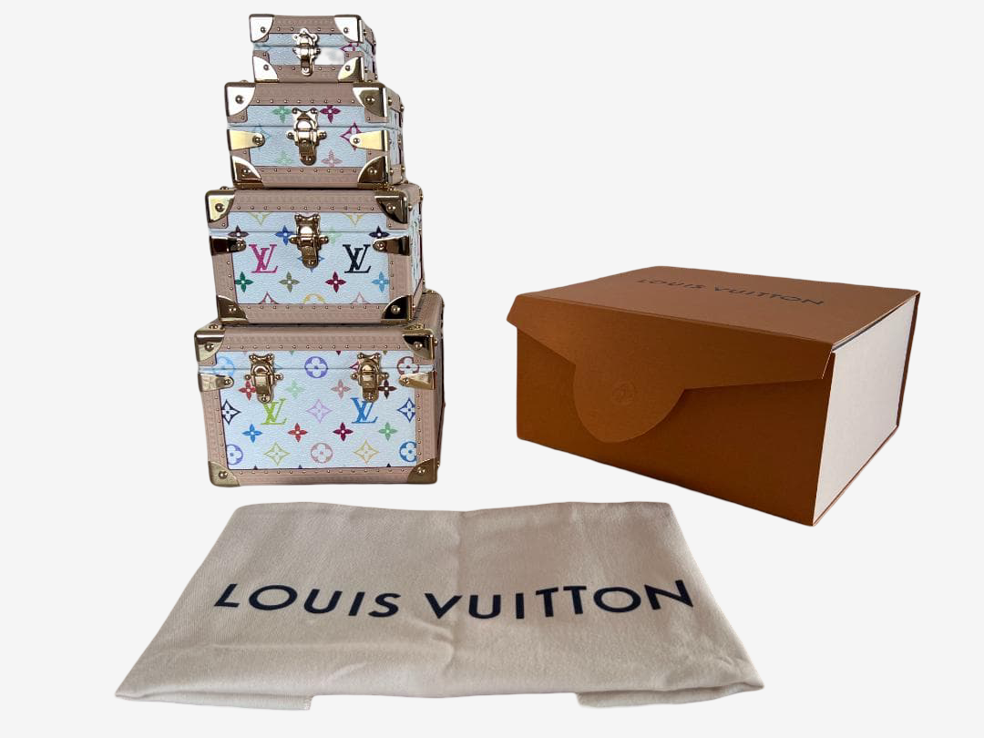 Louis Vuitton x Takashi Murakami Monogram Multicolor Pyramid Trunk Set Rare Nested Collector Hard Case Sculpture Full Set