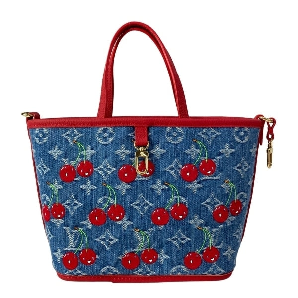 Louis Vuitton x Takashi Murakami Neverfull Inside Out BB M14997 Monogram Cherry Denim Tote Bag