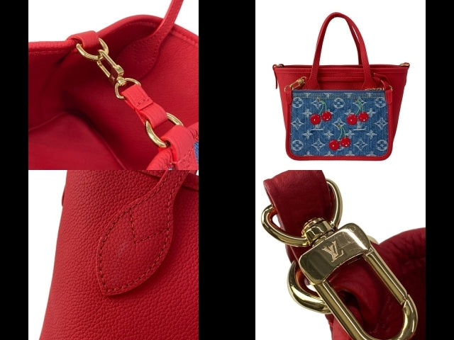 Louis Vuitton x Takashi Murakami Neverfull Inside Out BB M14997 Monogram Cherry Denim Tote Bag