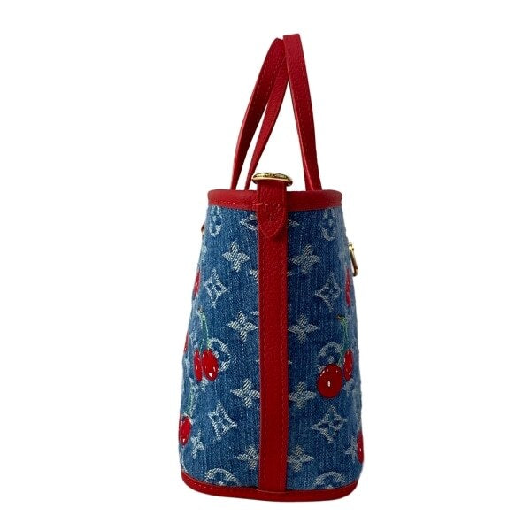 Louis Vuitton x Takashi Murakami Neverfull Inside Out BB M14997 Monogram Cherry Denim Tote Bag