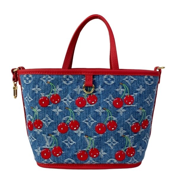 Louis Vuitton x Takashi Murakami Neverfull Inside Out BB M14997 Monogram Cherry Denim Tote Bag