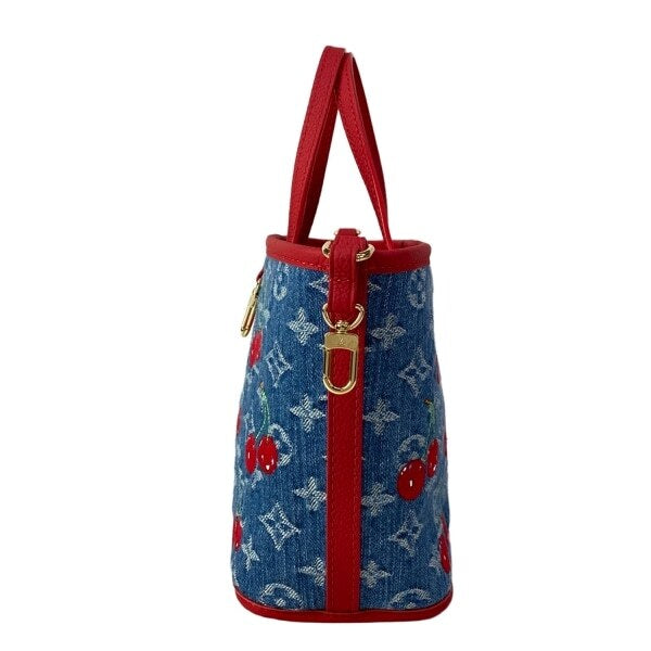 Louis Vuitton x Takashi Murakami Neverfull Inside Out BB M14997 Monogram Cherry Denim Tote Bag