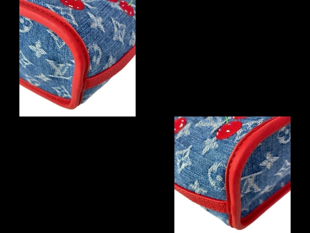 Louis Vuitton x Takashi Murakami Neverfull Inside Out BB M14997 Monogram Cherry Denim Tote Bag