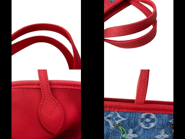 Louis Vuitton x Takashi Murakami Neverfull Inside Out BB M14997 Monogram Cherry Denim Tote Bag