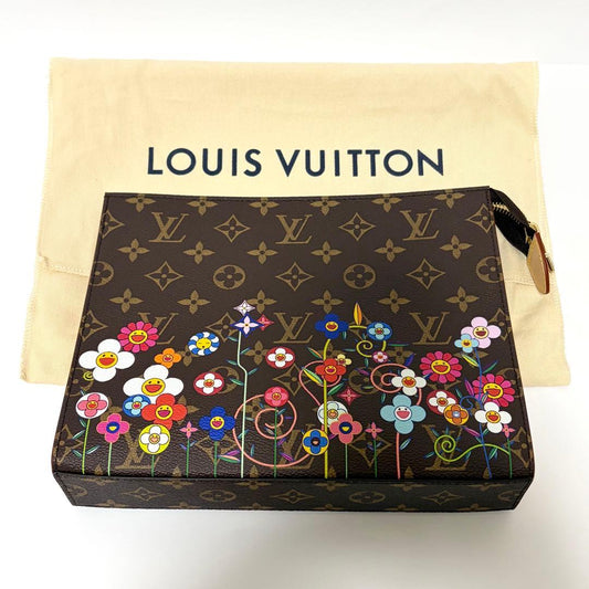 Louis Vuitton x Takashi Murakami Pochette Toilette NM Floral Monogram Clutch LV TM Flower Print Rare Collaboration M14180