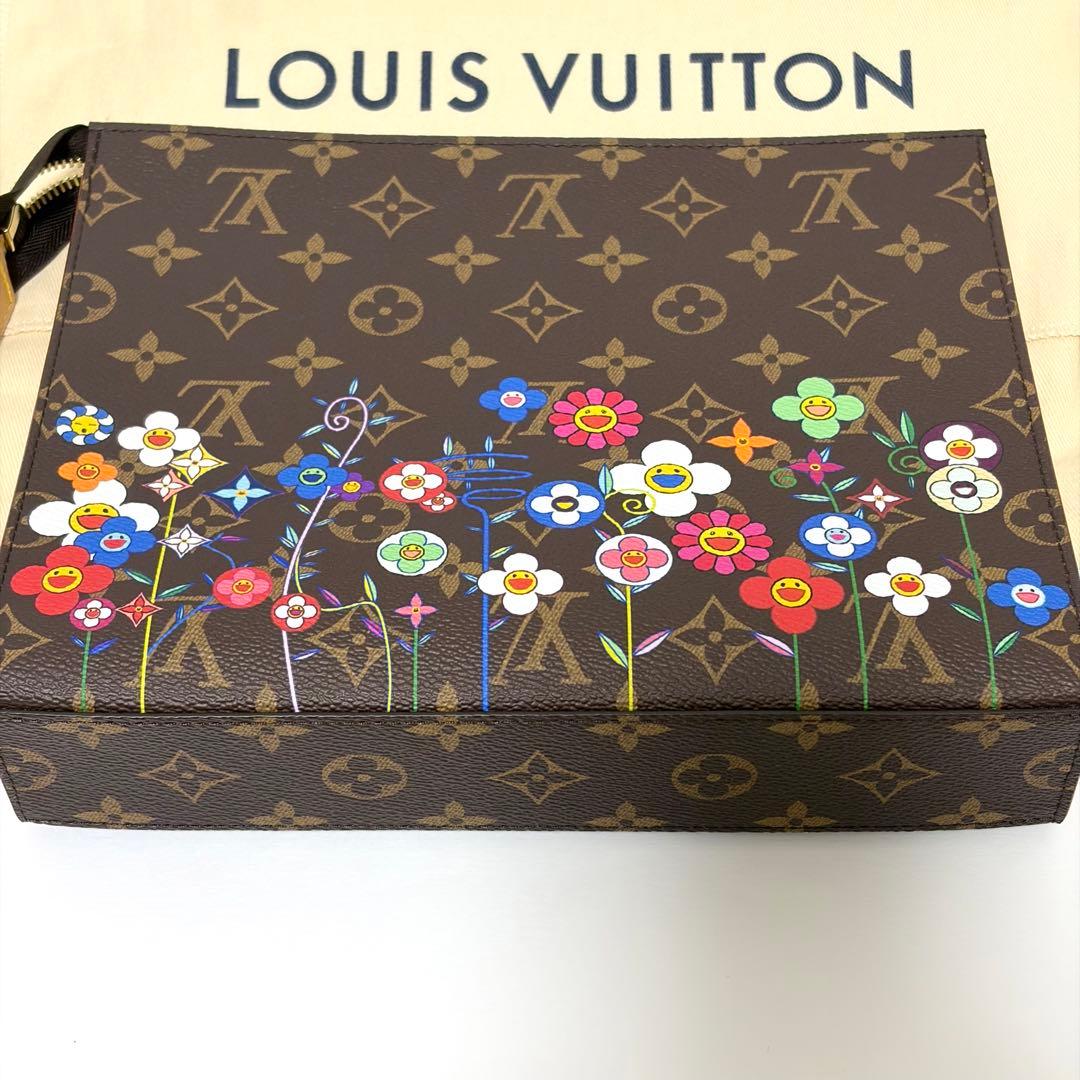 Louis Vuitton x Takashi Murakami Pochette Toilette NM Floral Monogram Clutch LV TM Flower Print Rare Collaboration M14180