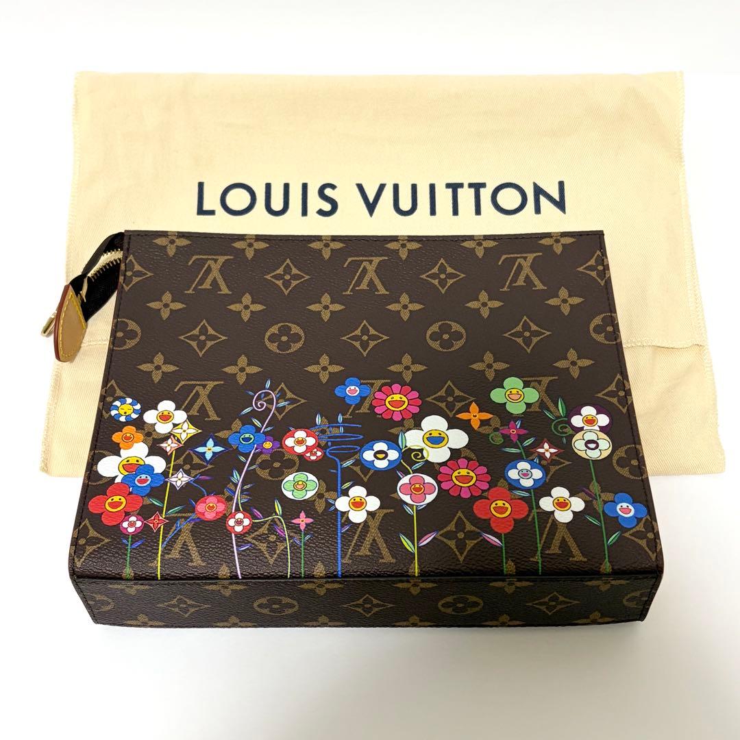 Louis Vuitton x Takashi Murakami Pochette Toilette NM Floral Monogram Clutch LV TM Flower Print Rare Collaboration M14180