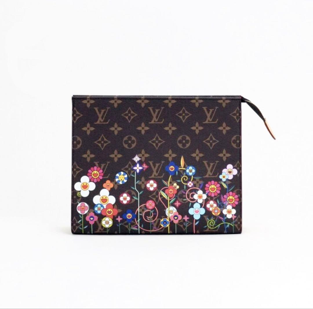 Louis Vuitton x Takashi Murakami Pochette Toilette NM Floral Monogram Clutch LV TM Flower Print Rare Collaboration M14180