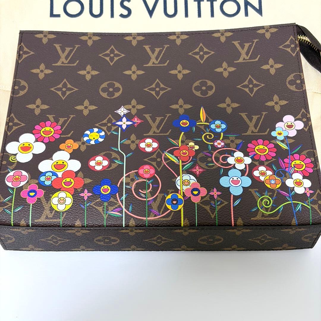 Louis Vuitton x Takashi Murakami Pochette Toilette NM Floral Monogram Clutch LV TM Flower Print Rare Collaboration M14180