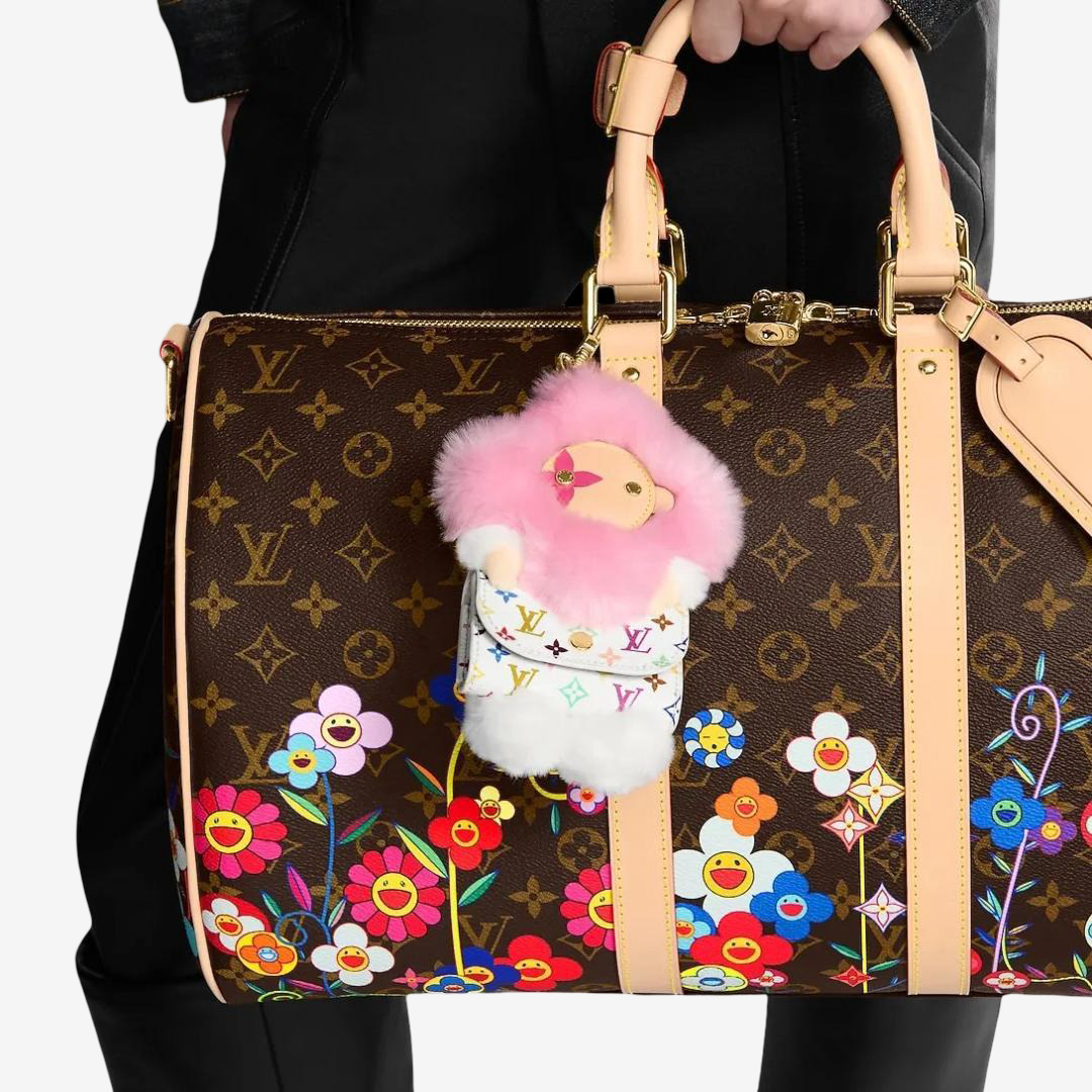 Louis Vuitton x Takashi Murakami Vivienne Bag Charm Multicolor Fur Pouch M03727 Rare LV TM Accessory