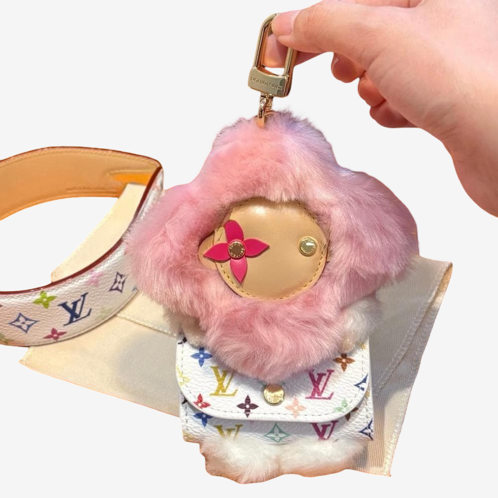 Louis Vuitton x Takashi Murakami Vivienne Bag Charm Multicolor Fur Pouch M03727 Rare LV TM Accessory