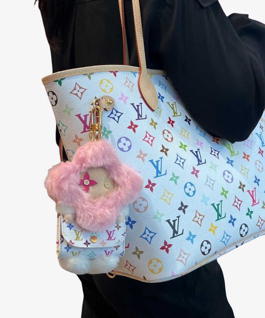 Louis Vuitton x Takashi Murakami Vivienne Bag Charm Multicolor Fur Pouch M03727 Rare LV TM Accessory
