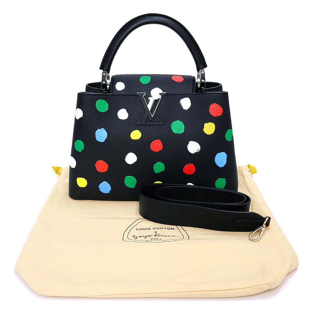 Louis Vuitton x Yayoi Kusama Capucines MM M21663 Black Taurillon Leather Multicolor Painted Dots