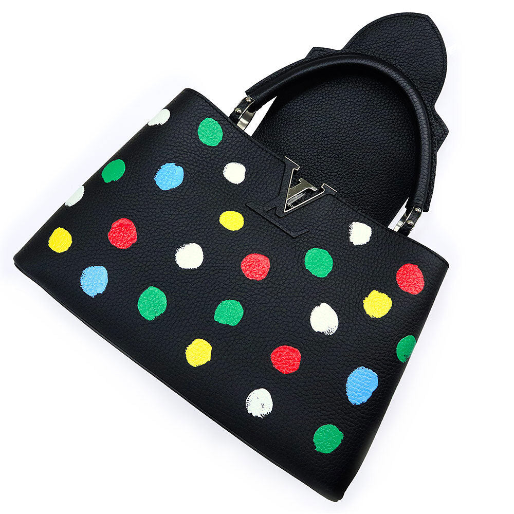 Louis Vuitton x Yayoi Kusama Capucines MM M21663 Black Taurillon Leather Multicolor Painted Dots