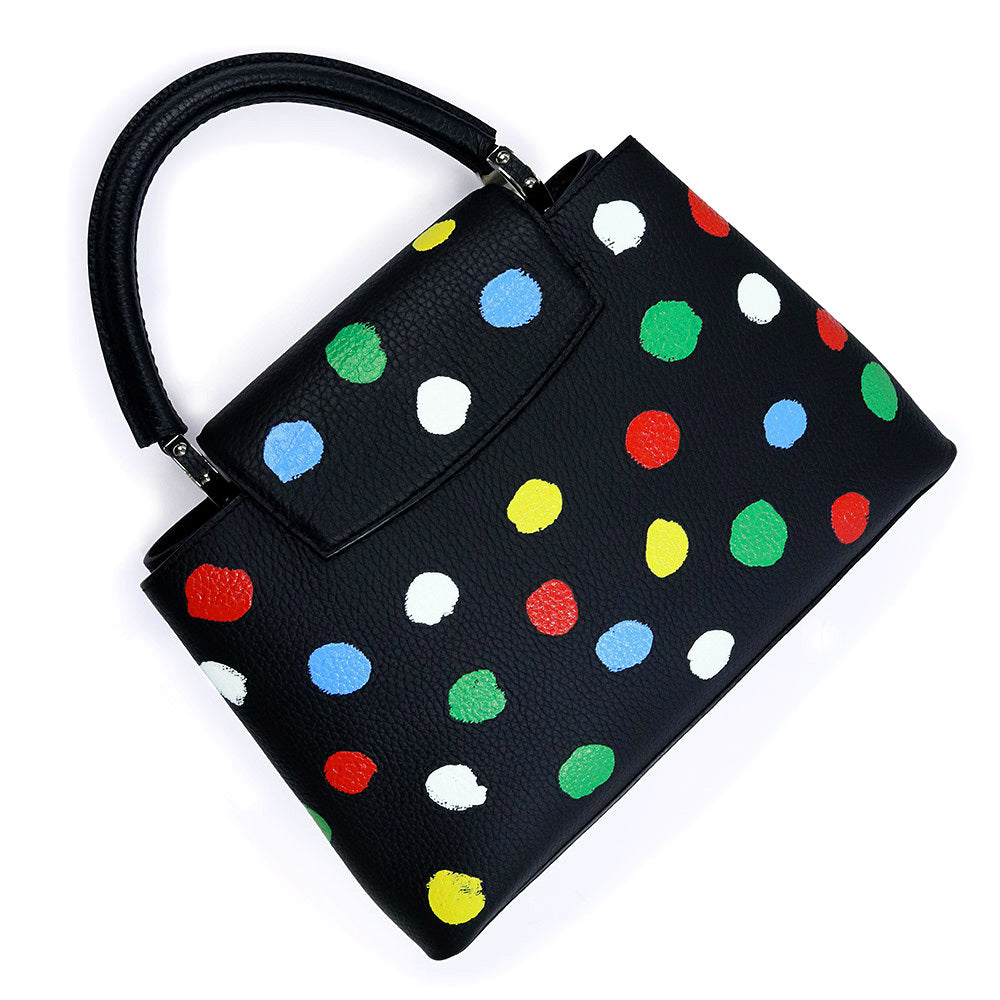 Louis Vuitton x Yayoi Kusama Capucines MM M21663 Black Taurillon Leather Multicolor Painted Dots
