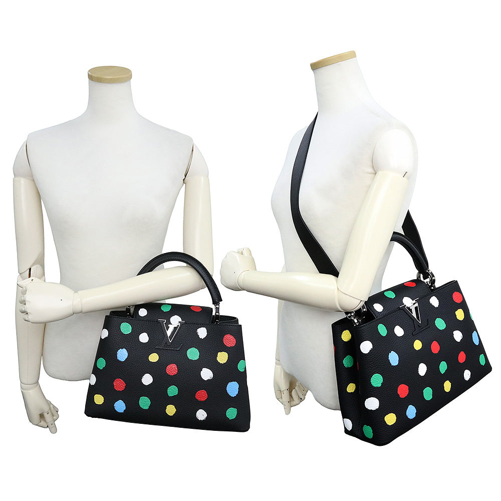 Louis Vuitton x Yayoi Kusama Capucines MM M21663 Black Taurillon Leather Multicolor Painted Dots