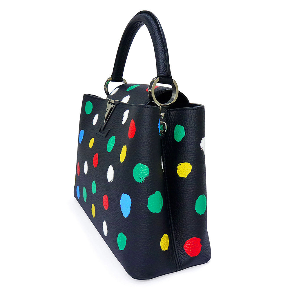 Louis Vuitton x Yayoi Kusama Capucines MM M21663 Black Taurillon Leather Multicolor Painted Dots