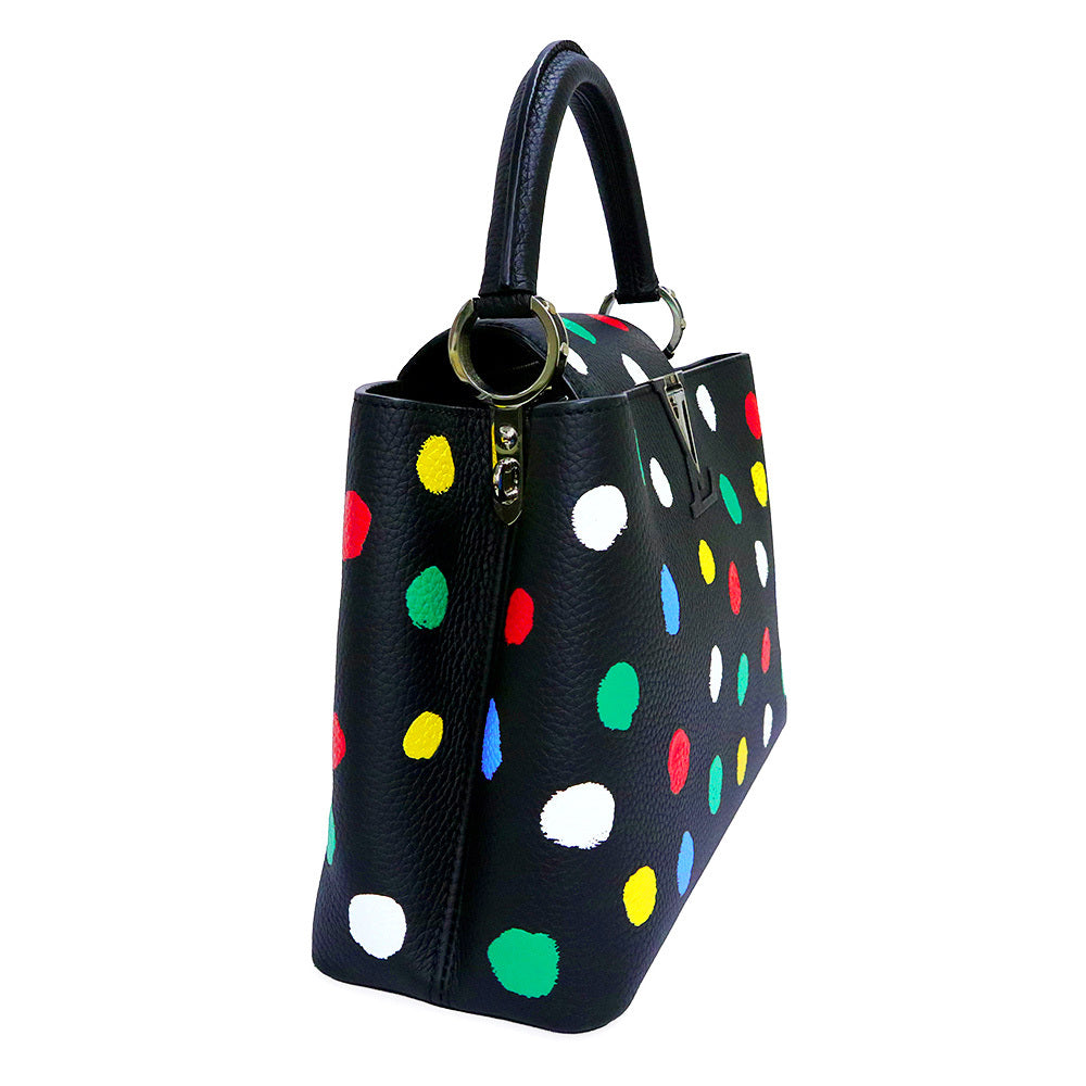 Louis Vuitton x Yayoi Kusama Capucines MM M21663 Black Taurillon Leather Multicolor Painted Dots