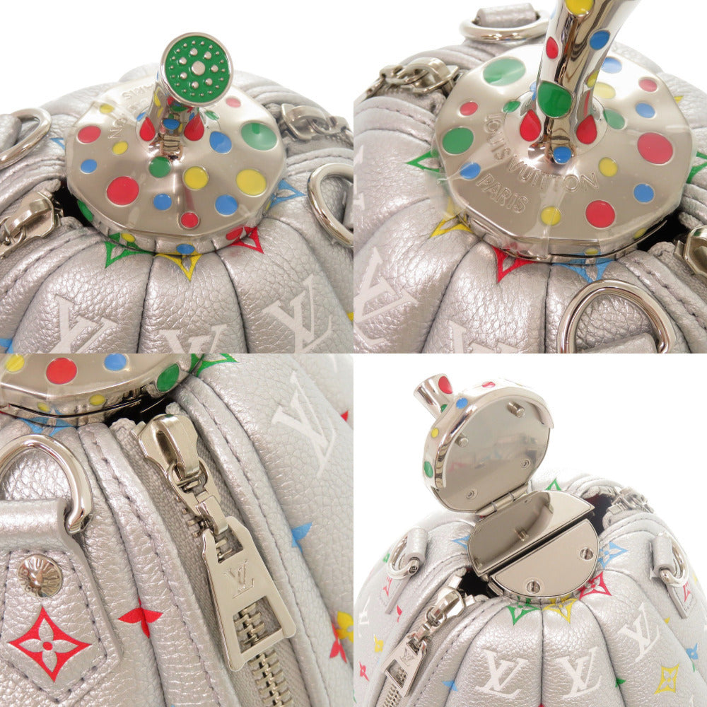Louis Vuitton × Yayoi Kusama Pumpkin Bag M21761, Sculptural Silver Leather with Multicolor Monogram