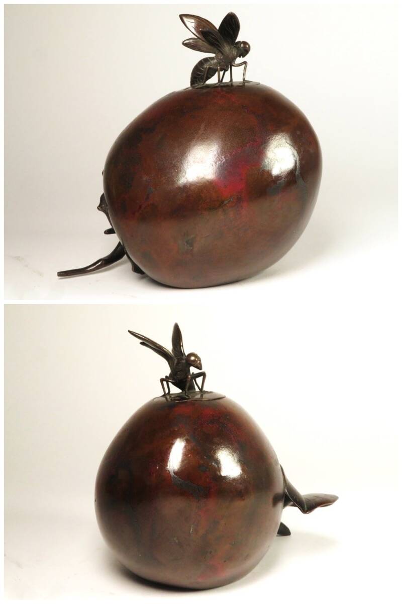 Meiji Period Japanese Bronze Persimmon & Bee Incense Burner Koro Sculptural Tea Object